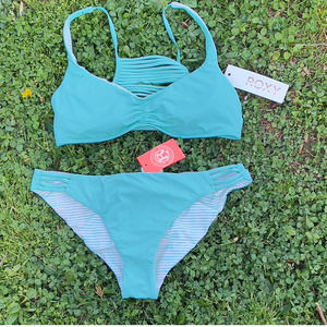 NEW ROXY Mint Green Bikini Swimsuit Set Large